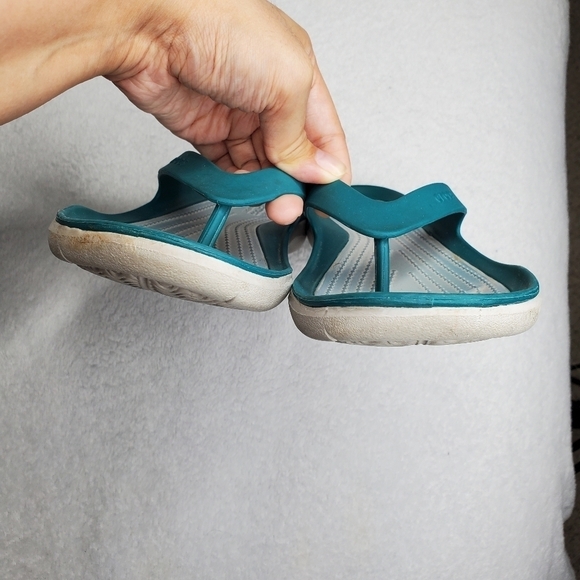 CROCS Swiftwater Teal Blue Thong Flip Flop Sandals - Picture 3 of 10